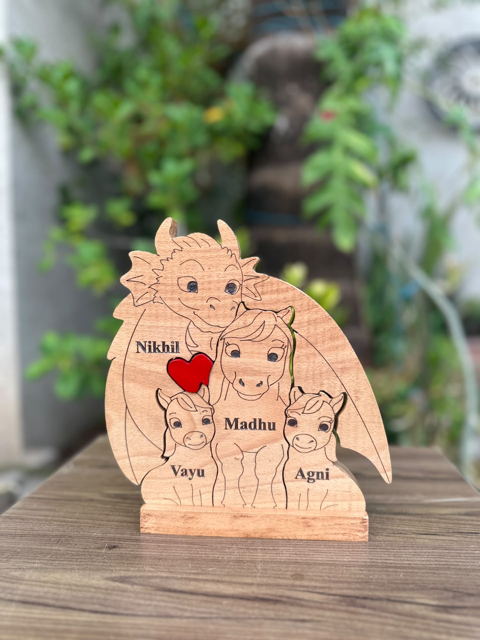 Dragon & Horse Family – 10 Inch Personalized Wooden Decor