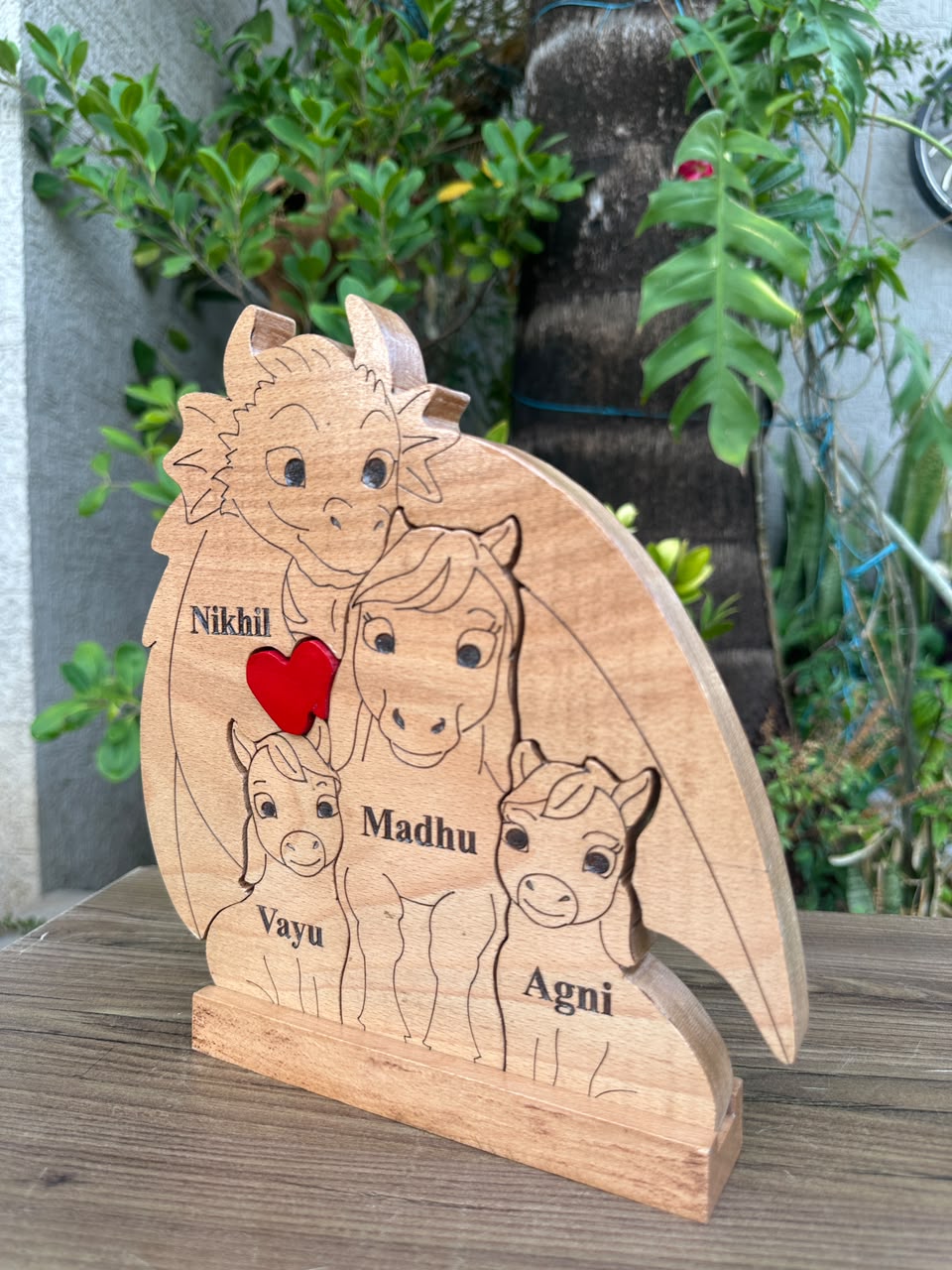Dragon & Horse Family – 10 Inch Personalized Wooden Decor