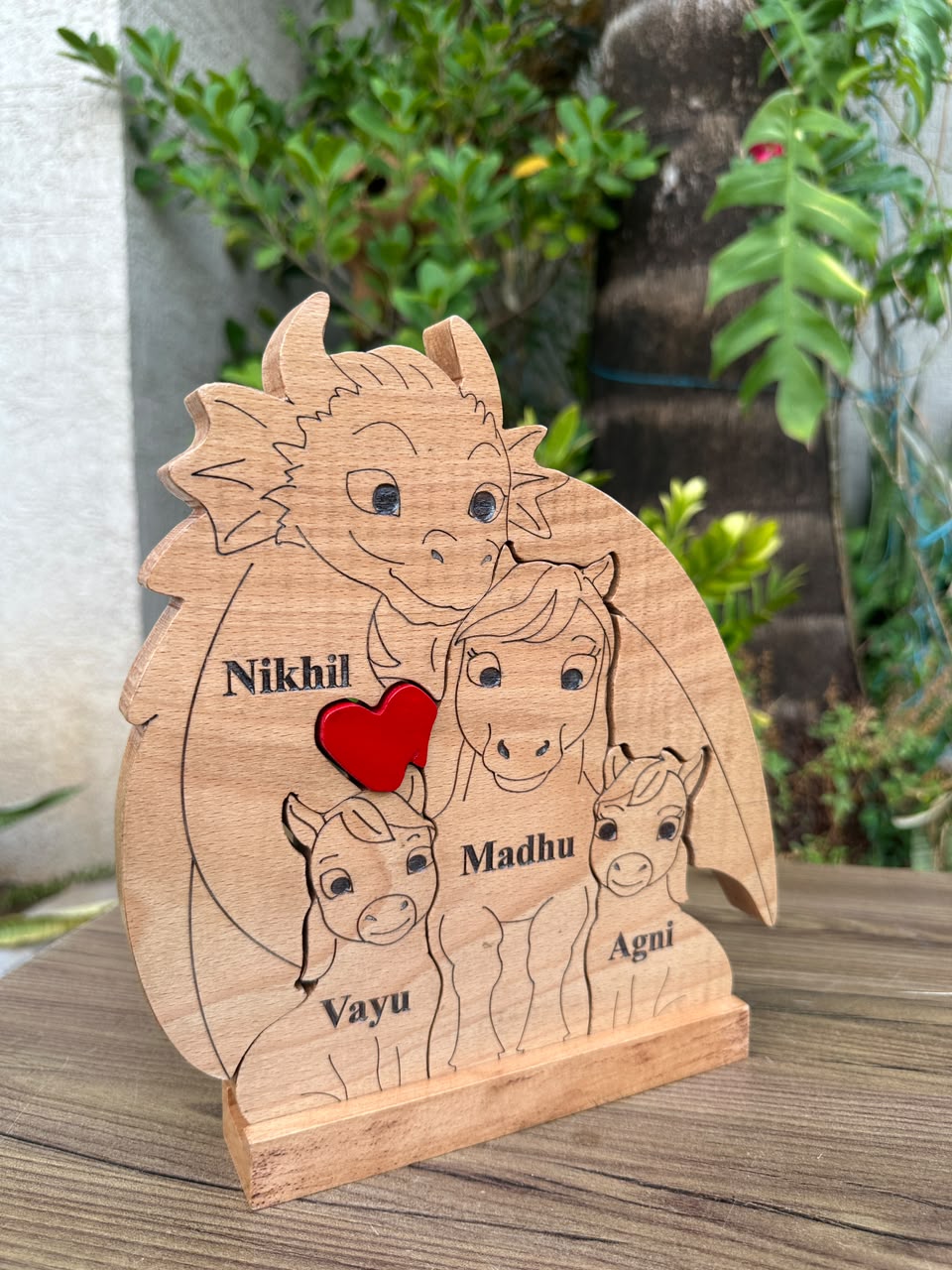 Dragon & Horse Family – 10 Inch Personalized Wooden Decor